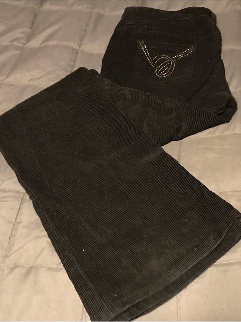 bebe Black Corduroy Wide-Leg Jeans with Embellished Back Pocket